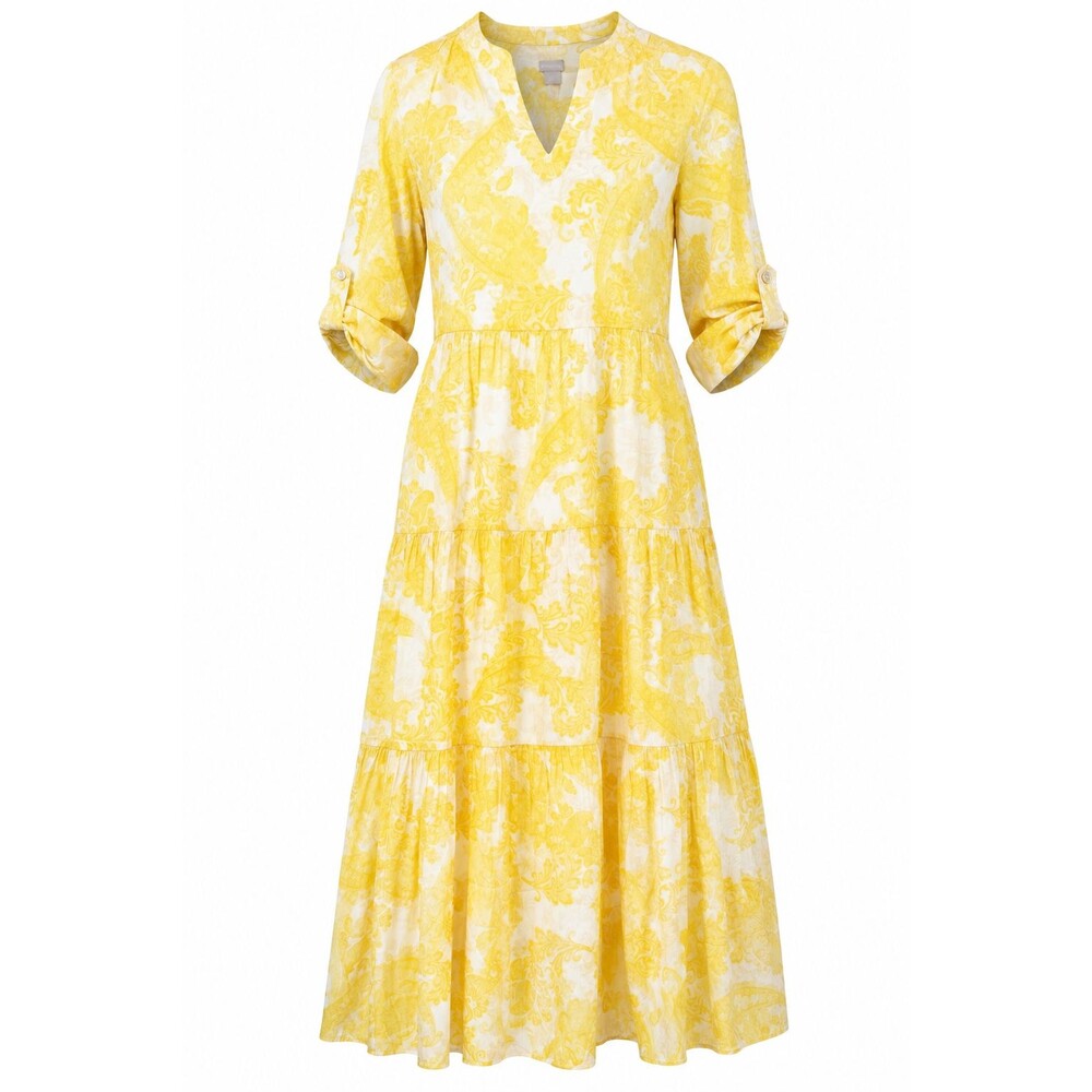 Chico's Yellow & White Tiered Midi Dress – Size 2 (US 12/14)